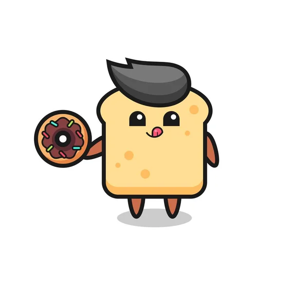 Illustration Bread Character Eating Doughnut Cute Style Design Shirt Sticker — Stok Vektör