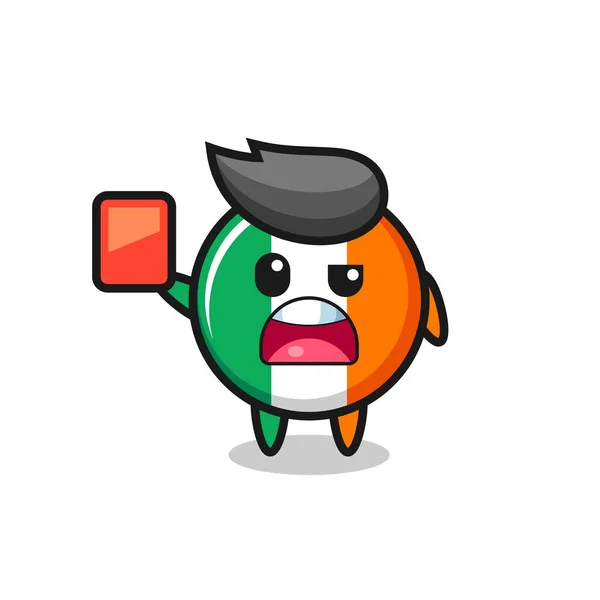 Crachá Bandeira Irlandesa Mascote Bonito Como Árbitro Dando Cartão Vermelho —  Vetores de Stock