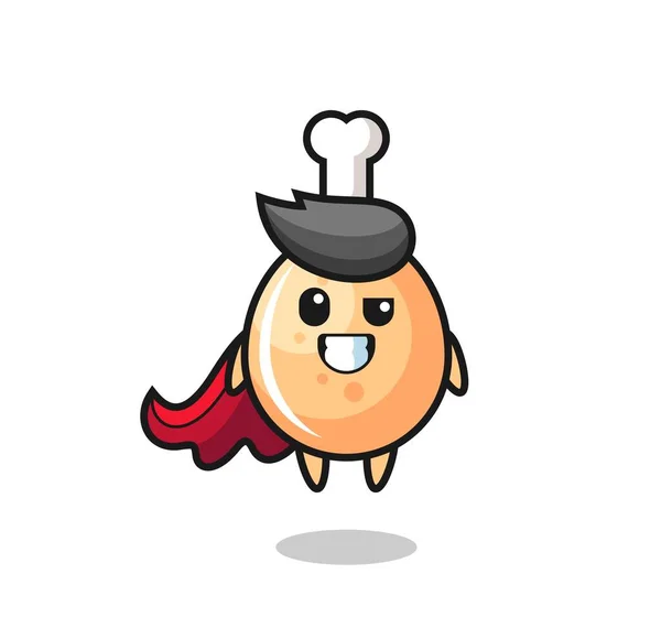 Personaje Pollo Frito Lindo Como Superhéroe Volador Diseño Estilo Lindo — Vector de stock