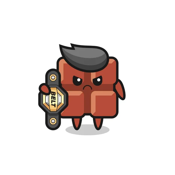 Chocolate Bar Mascot Character Mma Fighter Champion Belt Cute Style — Image vectorielle