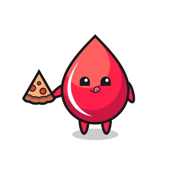 Cute Blood Drop Cartoon Eating Pizza Cute Style Design Shirt — Stok Vektör