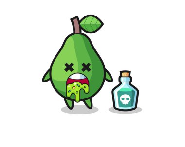 illustration of an avocado character vomiting due to poisoning , cute style design for t shirt, sticker, logo element