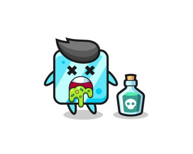 illustration of an ice cube character vomiting due to poisoning , cute style design for t shirt, sticker, logo element