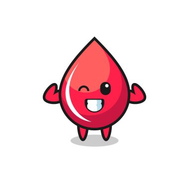 the muscular blood drop character is posing showing his muscles , cute style design for t shirt, sticker, logo element