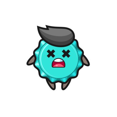 Ölü şişe kapağı maskotu karakteri, tişört, çıkartma, logo elementi için şirin bir tasarım.