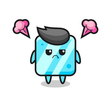 Sevimli buz küpü çizgi film karakterinin rahatsız edici ifadesi, tişört, etiket, logo elementi için şirin tarz tasarımı