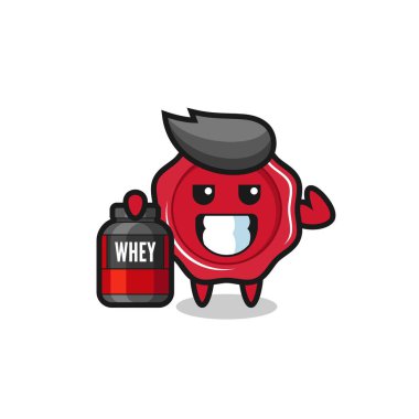 Kas yalıtımlı balmumu karakteri bir protein takviyesi tutuyor. Tişört, etiket, logo elementi için şirin bir tasarım.