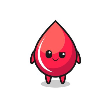 Küstah bir ifadeye sahip kan damlası karikatürü, tişört, çıkartma, logo elementi için şirin bir tasarım.