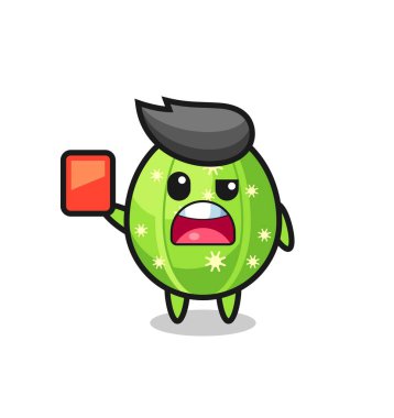 Kaktüs sevimli maskotu hakem olarak kırmızı kart veriyor. Tişört, çıkartma, logo elementi için şirin bir tasarım.