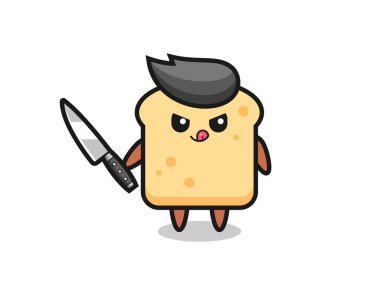 Bıçak tutan bir psikopat olarak sevimli ekmek maskotu tişört, çıkartma, logo elementi için şirin bir tasarım.