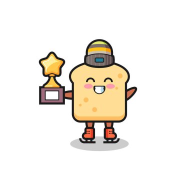 ekmek karikatürü bir buz patencisi şampiyon kupası, tişört, etiket, logo elementi için şirin bir tasarım