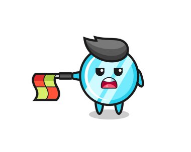 çizgi yargıcı olarak ayna karakteri bayrağı yatay tut, tişört, etiket, logo ögesi için şirin tasarım