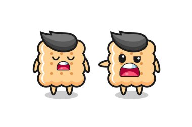 İki tatlı kraker karakteri, tişört, çıkartma ve logo elementi için şirin bir tasarım arasındaki tartışmanın gösterimi