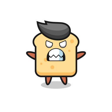 Ekmek maskotu karakterinin öfkeli ifadesi, tişört, çıkartma, logo elementi için şirin tasarım