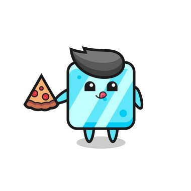 Tatlı buz küpü pizza yiyen çizgi film, tişört, çıkartma, logo elementi için şirin tasarım.