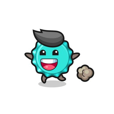 Koşu pozlu mutlu şişe kapağı karikatürü, tişört, çıkartma, logo elementi için şirin bir tasarım.