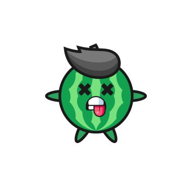 Ölü duruşu olan sevimli karpuzun karakteri, tişört, çıkartma, logo elementi için şirin tasarım