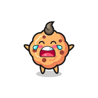 Ağlayan çikolata parçacıklı kurabiye şirin bebek, tişört, çıkartma, logo elementi için şirin tasarım.