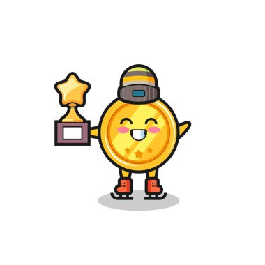 Bir buz patencisi olarak madalyalı çizgi film. Kazanan kupa, tişört, çıkartma ve logo için şirin bir tasarım.