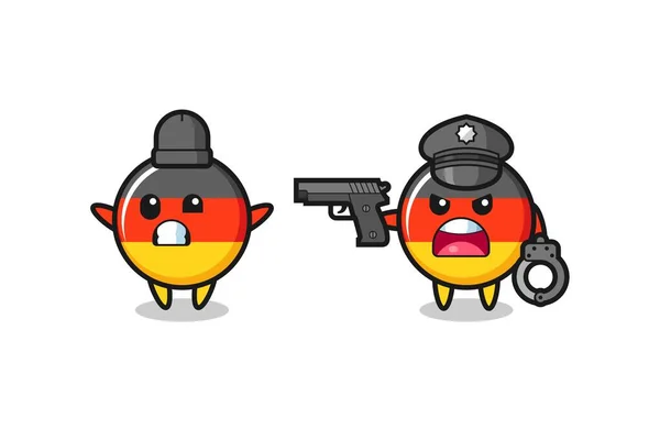 Ilustracja Niemieckiej Flagi Rabuś Rękami Góry Poza Złowione Przez Policję — Wektor stockowy