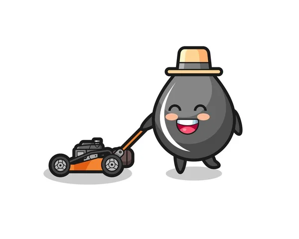 Illustration Oil Drop Character Using Lawn Mower Cute Style Design — Stock vektor