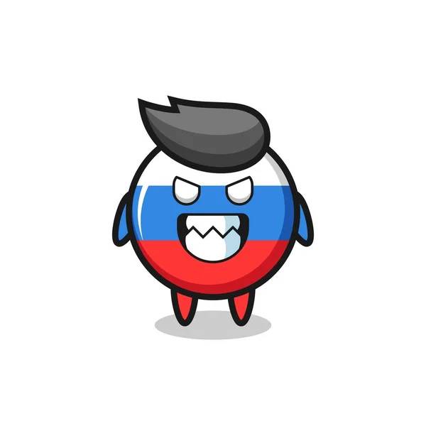 Zły Wyraz Rosyjskiej Flagi Odznaki Cute Charakter Maskotki Ładny Styl — Wektor stockowy