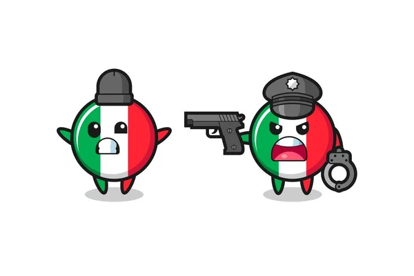 Illustration Italy Flag Robber Hands Pose Caught Police Cute Style — Image vectorielle