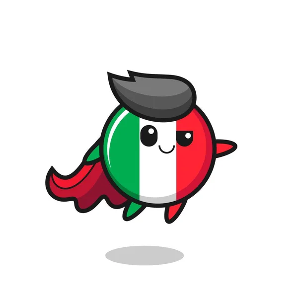 Lindo Personaje Superhéroe Bandera Italia Está Volando Lindo Diseño Estilo — Vector de stock