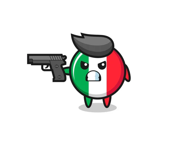 带有枪的可爱的意大利国旗人物射击 T恤的可爱风格设计 标志元素 — 图库矢量图片
