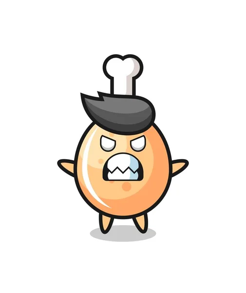 Expresión Iracunda Del Personaje Mascota Del Pollo Frito Diseño Estilo — Vector de stock