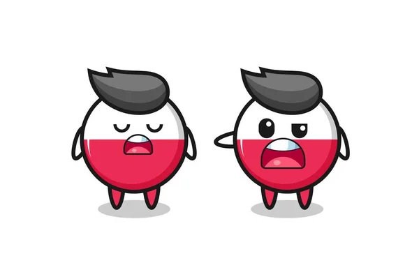 Illust Argue Two Cute Poland Flag Badge Characters Design Estilo — Vetor de Stock
