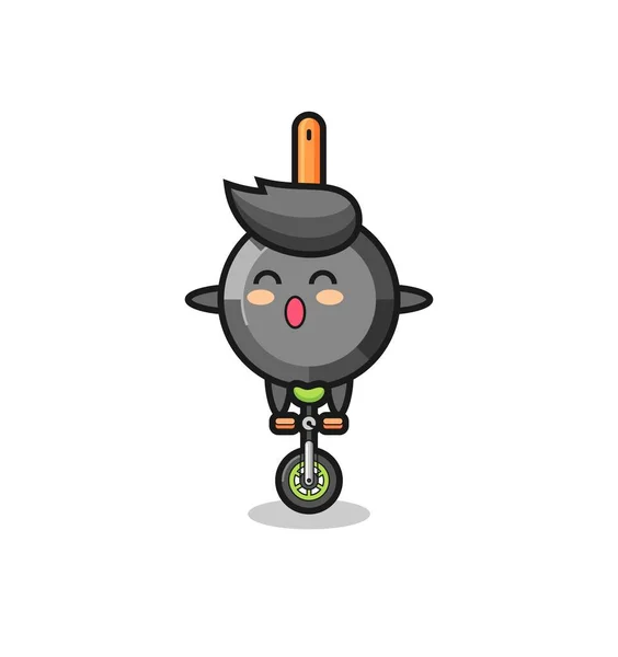 Cute Frying Pan Character Riding Circus Bike Cute Style Design — 스톡 벡터