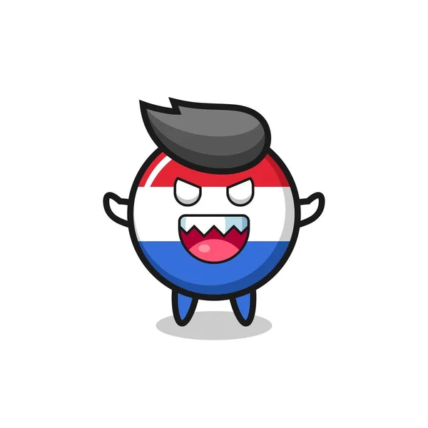 Illustration Personnage Mascotte Drapeau Des Pays Bas Mal Conception Style — Image vectorielle