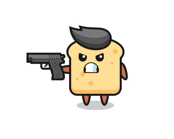 Cute Bread Character Shoot Gun Cute Style Design Shirt Sticker — 스톡 벡터