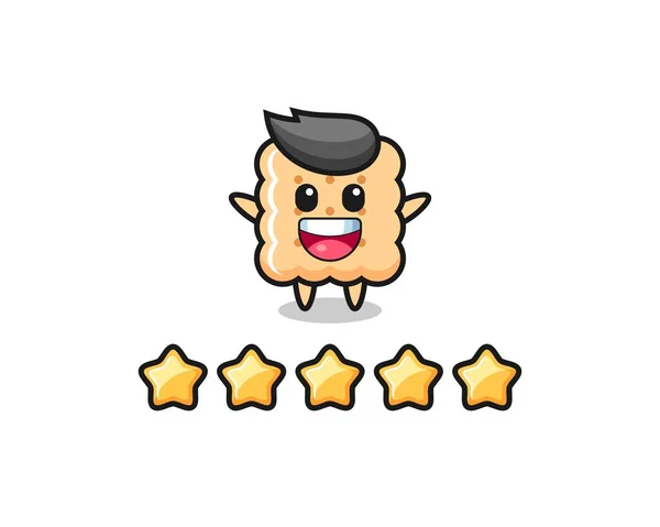 Ilustración Mejor Calificación Del Cliente Cracker Lindo Personaje Con Estrellas — Vector de stock