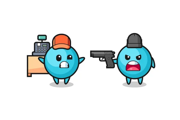 Illust Cute Blueberry Cashier Pointed Gun Robber Cute Style Design — Vector de stock