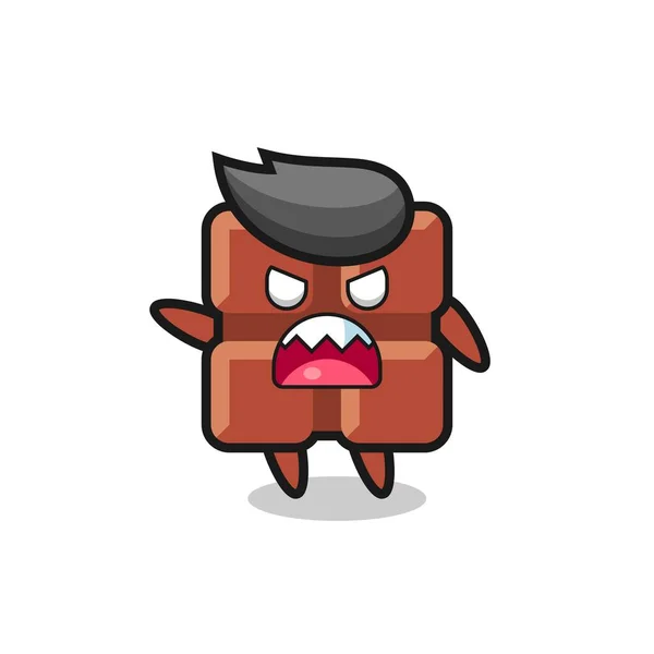 Cute Chocolate Bar Cartoon Very Angry Pose Cute Style Design — 스톡 벡터