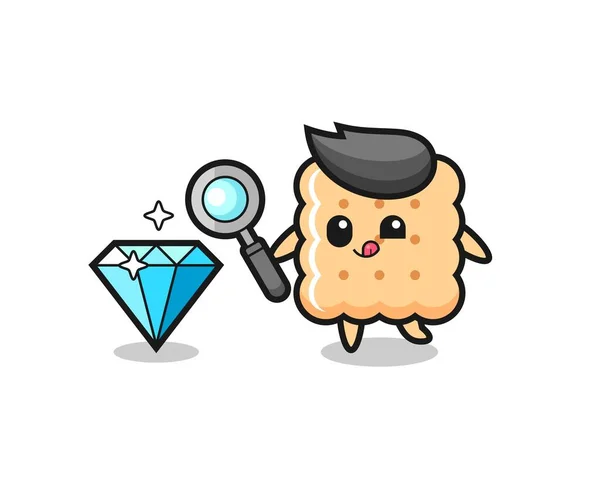 Mascote Cracker Está Verificando Autenticidade Diamante Design Estilo Bonito Para — Vetor de Stock