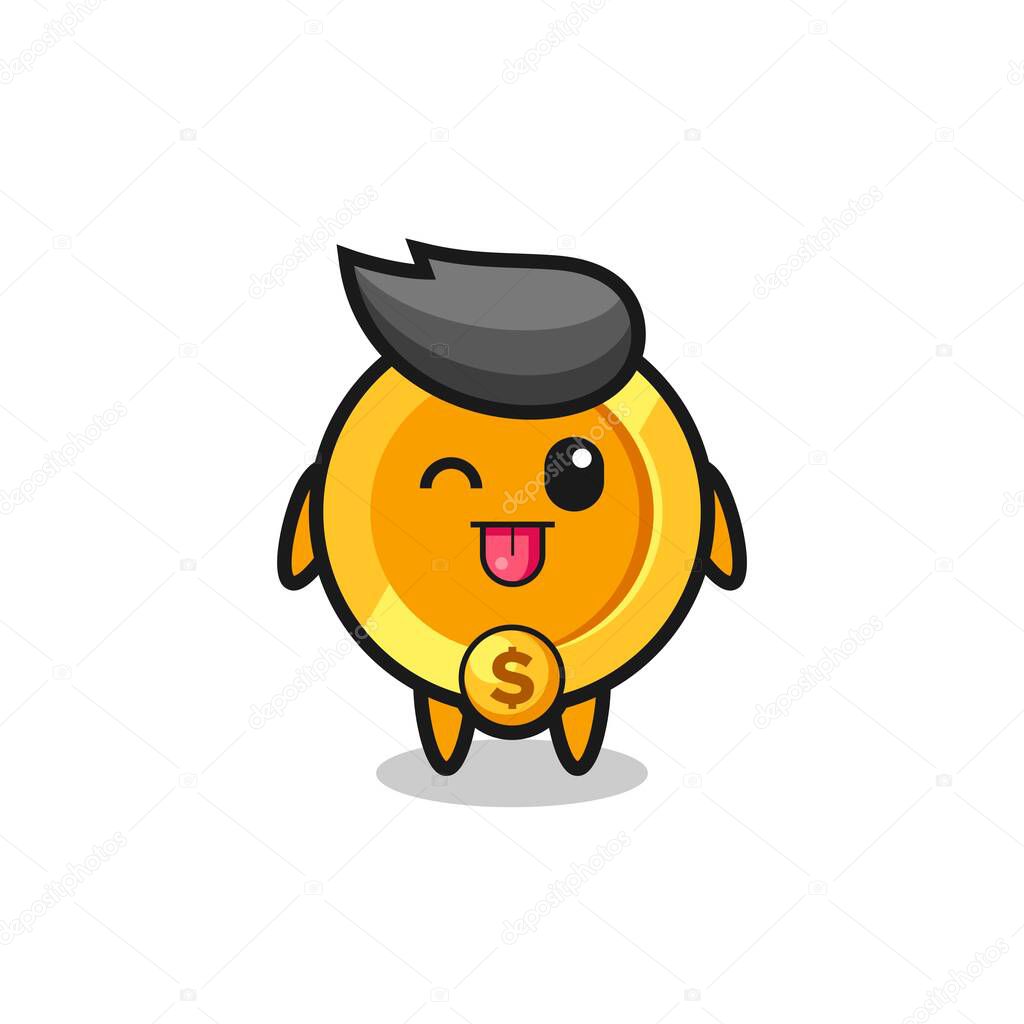 cute dollar currency coin character in sweet expression while sticking out her tongue , cute style design for t shirt, sticker, logo element