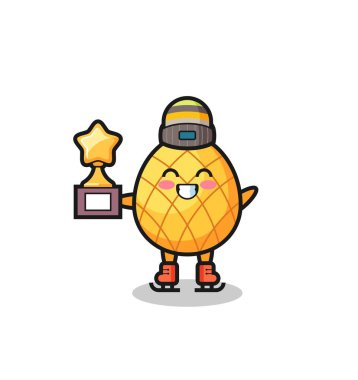 Bir buz patencisi olarak ananas çizgi filmi. Kazanan kupa, tişört, etiket, logo elementi için şirin bir tasarım.