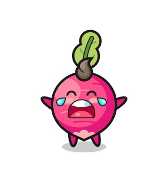 Ağlayan turp bebek resmi, tişört, çıkartma, logo elementi için şirin tasarım.