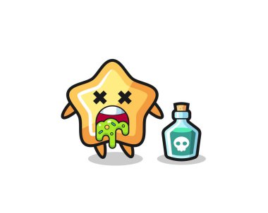 Zehirlenme sonucu kusan bir yıldız karakterinin çizimi, tişört, etiket, logo elementi için şirin bir tasarım
