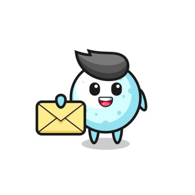 Sarı bir harf taşıyan kartopu çizimi tişört, çıkartma, logo elementi için şirin bir tasarım.