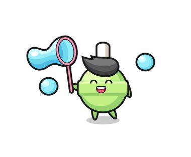 Mutlu lolipop çizgi filmi sabun köpüğü oynuyor. Tişört, çıkartma, logo elementi için şirin bir tasarım.