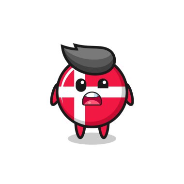 Şirin Danimarka bayrak maskotunun şok olmuş yüzü tişört, çıkartma, logo elementi için şirin bir tasarım.