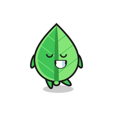 Utangaç ifadeli yaprak karikatür çizimi, tişört, etiket, logo elementi için şirin tasarım