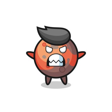 Mars 'ın maskot karakterinin öfkeli ifadesi, tişört, etiket, logo elementi için şirin tarz tasarımı