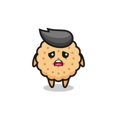 Yuvarlak bisküvi çizgi filminin hayal kırıklığına uğramış ifadesi, tişört, çıkartma, logo elementi için şirin bir tasarım