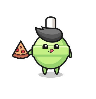 Tatlı lolipop pizza yiyen çizgi film, tişört, çıkartma, logo elementi için şirin bir tasarım.