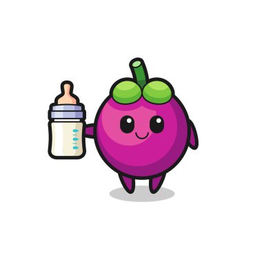 bebek mangosteen çizgi film karakteri süt şişesi, tişört, çıkartma, logo elementi için şirin bir tasarım